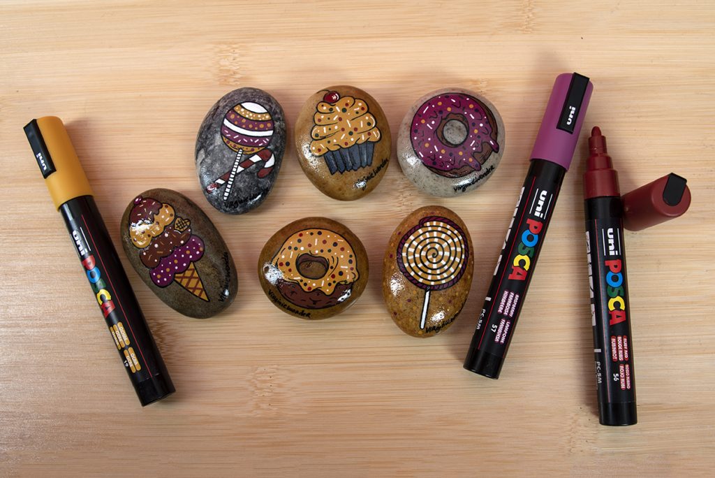 warme tinten op stenen met posca