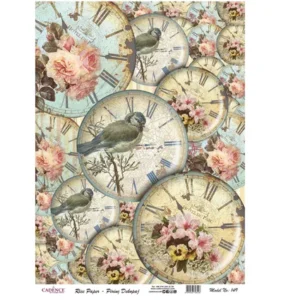 Cadence Rijst Decoupage Papier 149 30x42 Cm Vogel Klokken