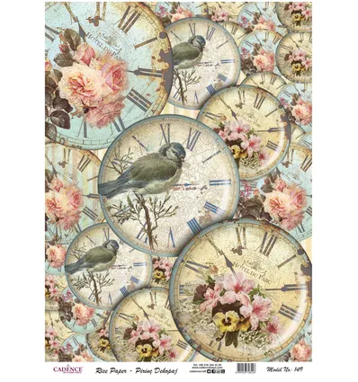 Cadence Rijst Decoupage Papier 149 30x42 Cm Vogel Klokken