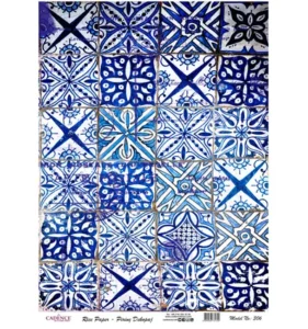 Cadence Rijst Decoupage Papier 306 30x42 Cm Blauw Mozaiek