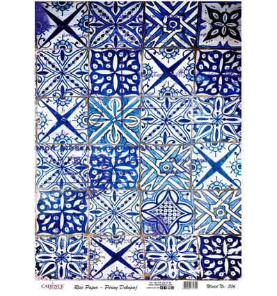 Cadence Rijst Decoupage Papier 306 30x42 Cm Blauw Mozaiek