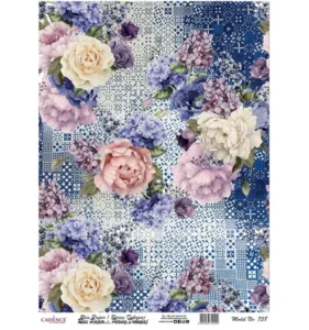 Cadence Rijst Decoupage Papier 738 30x42 Cm Blauwe Flora