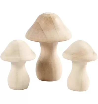 Houten Paddestoelen 4,5 6,5 Cm 3 Stuks