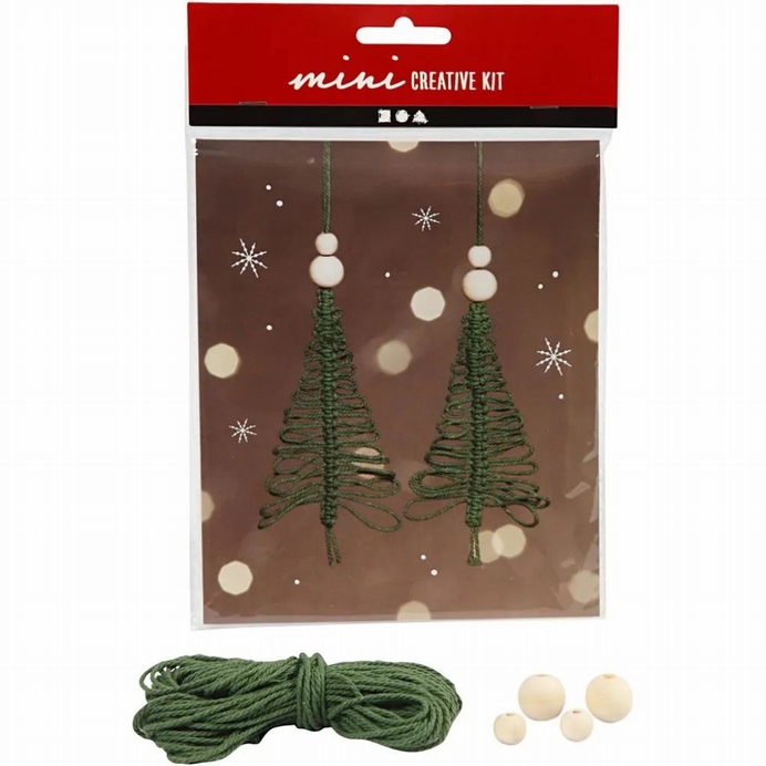 Mini Creative Kit, Macramé Kerstboom, H: 11 Cm, 3 Stuks
