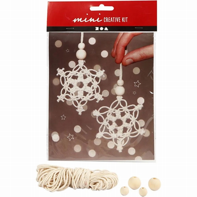 Mini Creative Kit, Macramé Sneeuwvlok H: 11 Cm, 3 Stuks
