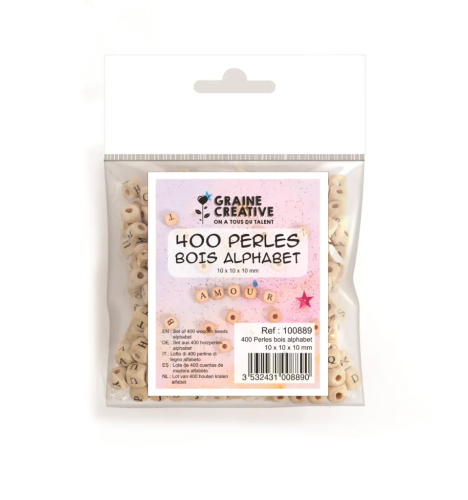 Graine Creativ Houten Alfabet Letter Kralen 10 Mm 400 Stuks