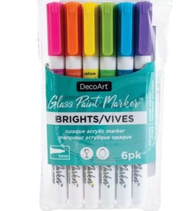 Decoart Glass Paint Markers Opaque Brights 6pcs X 1mm,