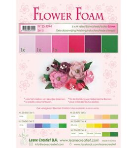 Flower Foam Assortment Set 5, 6 Sheets A4 0.8mm. Red Pink Colours Incl. Instructions.