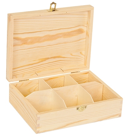 Theedoos 6 Vaks Grenen L 21 X B 16 X H 7,1 Cm