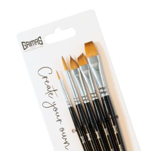 Grimas Face Paint Brush Set 5 Penselen (rond 2x Flora Angle Plat)