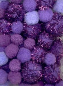 Pom Poms Set Paars Incl Glitter 50 St 2 Cm, 2.5 Cm, 3.5 Cm