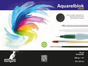 Kangaro Aquarelblok Zwart 24 X 32 16 Vel 300 Grams