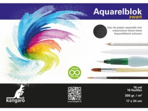Kangaro Aquarelblok Zwart A2 16 Vel 300 Grams