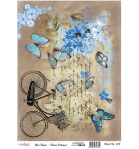 Cadence Rijst Decoupage Papier 638 30x42 Cm Vlinders Fiets
