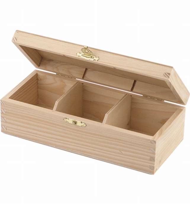 Theedoos - naturel - 6-vaks - hout - 21 cm | Leen Bakker
