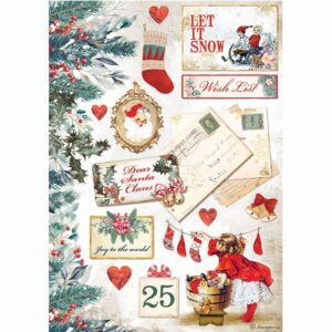 Stamperia Rijstpapier Romantic Christmas Let It Snow Cards