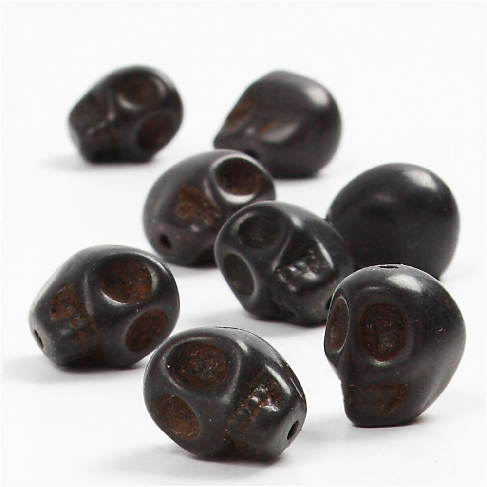 Howlite Skull D 12 Mm, Gatgrootte 1,5 Mm, Zwart 8 Stuk
