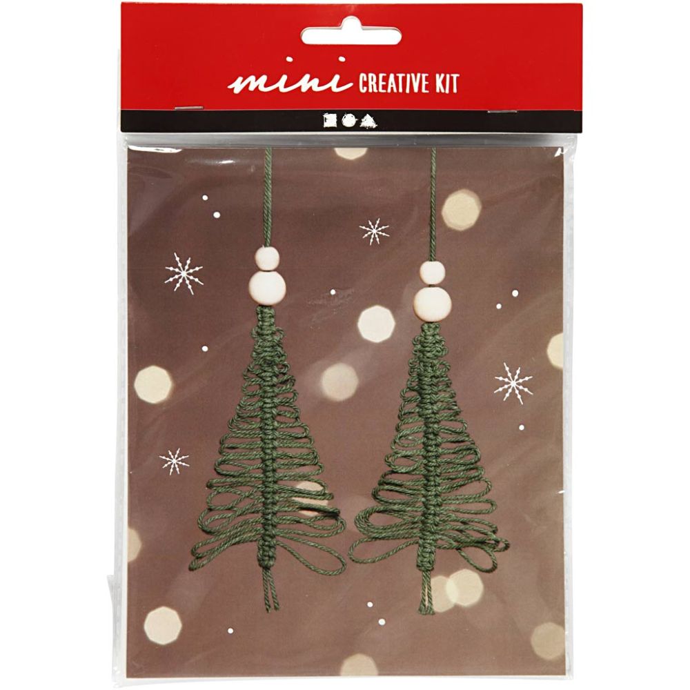 Mini Creative Kit, Macramé Kerstboom, H: 11 Cm, 3 Stuks