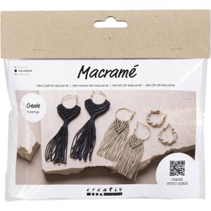 Mini Hobbyset Macramé Oorbellen Zwart Olijfbruin Zandkleur