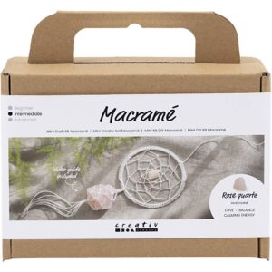 Mini Hobbyset Macramé Dromenvanger Met Rozenkwarts Lichtroze Wit