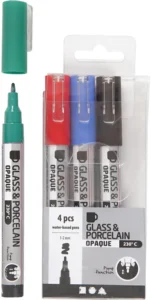 Glas- en Porseleinstift Dekkend Set Basis kleuren - 4 stuks
