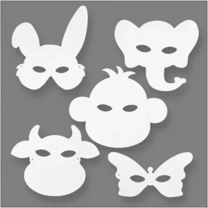 Dierenmaskers H: 13 24 Cm, B: 20 28 Cm, 230 Gr Wit 16 Stuks