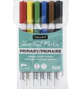 DecoArt Glass Markers Opaque Primary 6pcs x 2mm, - Foamtastic Crafts